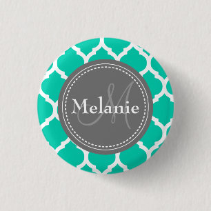Monogrammed Blue & Grey Quatrefoil 3 Cm Round Badge