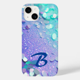 Monogrammed Blue Lavender Mint Glitter Case-Mate iPhone 14 Case