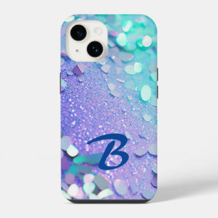 Monogrammed Blue Lavender Mint Glitter iPhone 14 Case