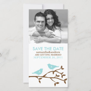 Monogrammed Blue Love Birds Save the Date