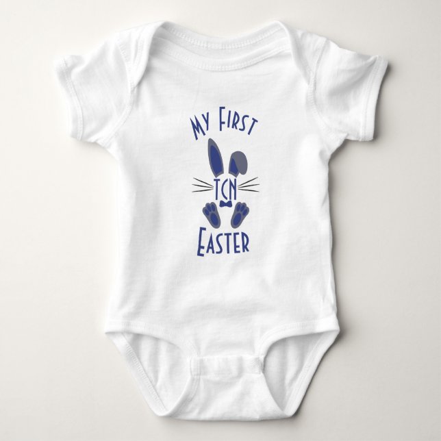 Monogrammed Blue My First Easter Easter Bunny Baby Bodysuit (Front)