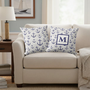 Monogrammed Blue Nautical Anchor Pillow