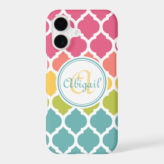 Monogrammed Blue Pink Moroccan Lattice Pattern (Back)