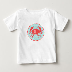 Monogrammed Blue+ Red Crab Romper Baby T-Shirt