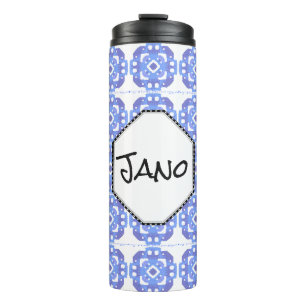 Monogrammed Blue Square Pattern Thermal Tumbler