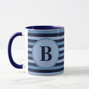 Monogrammed Blue Stripes in Navy and Light Hues Mug