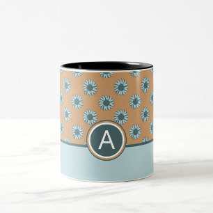 Monogrammed Blue Sunflowers Two-Tone Coffee Mug