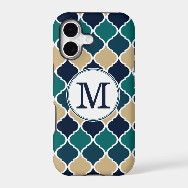 Monogrammed Blue Tan Moroccan Lattice Pattern (Back)