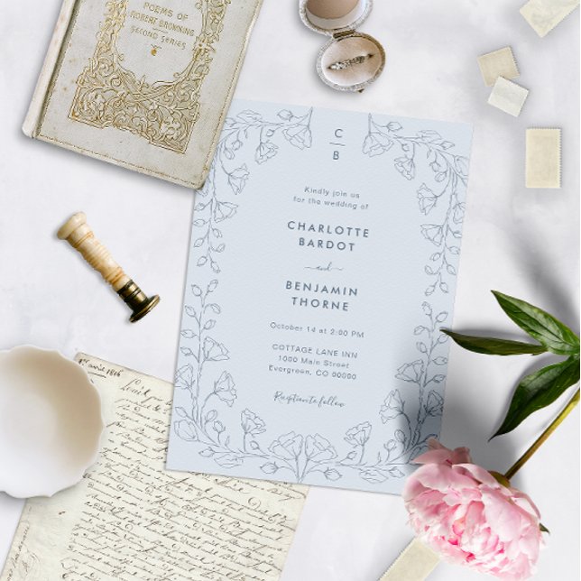 Monogrammed Blue Wedding Invitation (Creator Uploaded)