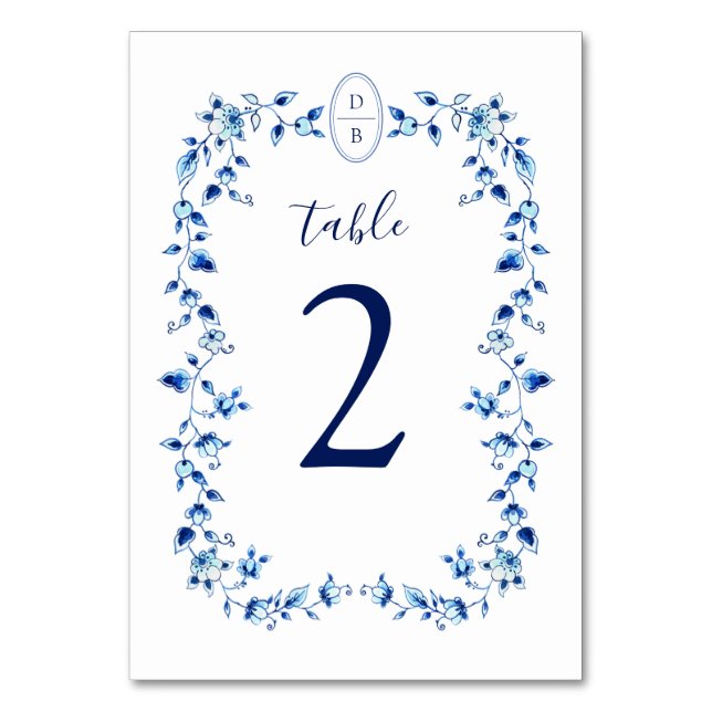 Monogrammed Blue & White Delft  Table Number (Front)