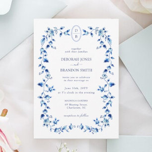 Monogrammed Blue & White Delft wedding Invitation
