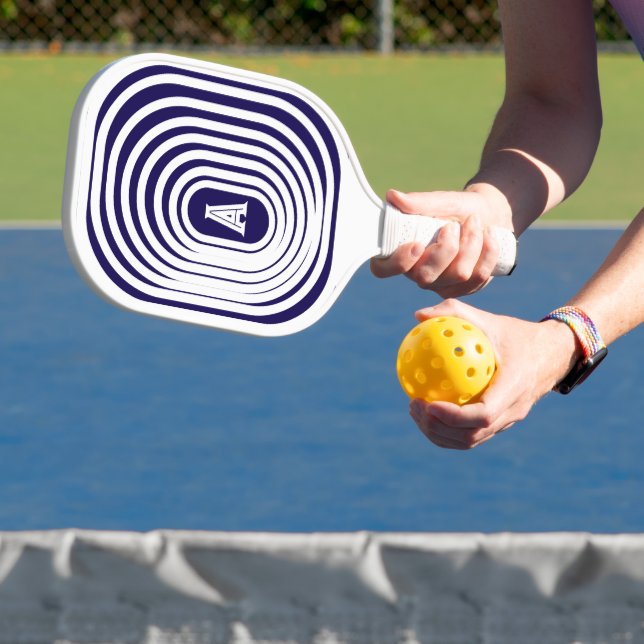 Monogrammed Blue & White Optical Illusion  Pickleball Paddle (Insitu)