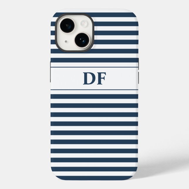 Monogrammed Blue/White Stripes Case-Mate iPhone Case (Back)
