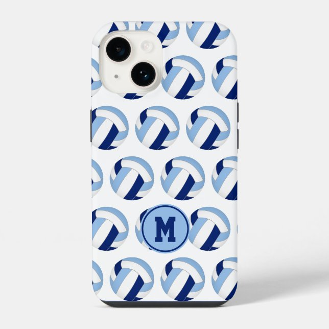 Monogrammed blue white volleyballs pattern iPhone case (Back)