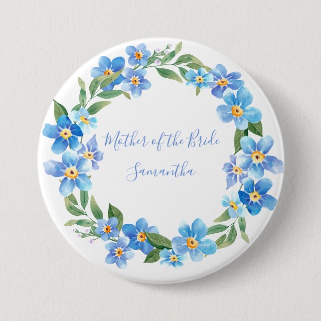 Monogrammed Blue Yellow Floral Wedding Party Gift 7.5 Cm Round Badge (Front)