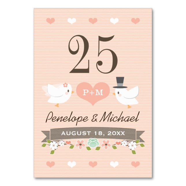Monogrammed Blus Love Birds Dove Table Number (Front)