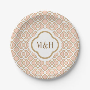 Monogrammed Blush and Gold Moroccan Wedding Paper Plate