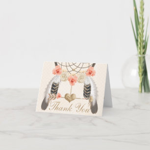 Monogrammed Blush Dream Catcher Wedding Thank You Card