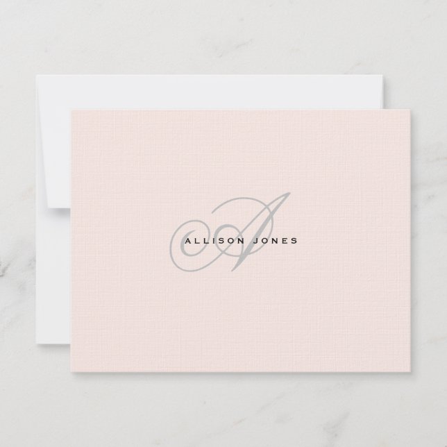 Monogrammed Blush pink and grey Flat Thank You Card (Front)
