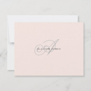 Monogrammed Blush pink and grey Flat Thank You Card