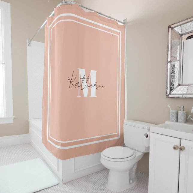 Monogrammed Blush Pink Shower Curtain (In Situ)