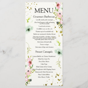 Monogrammed Blush & White roses & gold splashes Menu