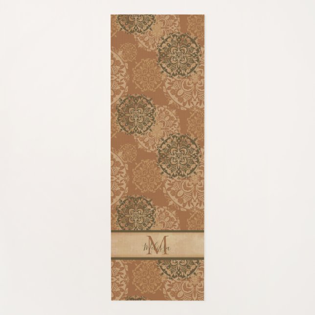 Monogrammed Boho Dark Rust Mandalas Yoga Mat (Front)