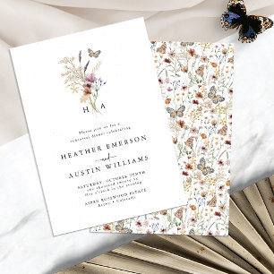 Monogrammed Boho Floral Rehearsal Dinner Invitation