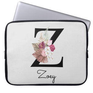Monogrammed Boho Flowers Initial Z Laptop Sleeve