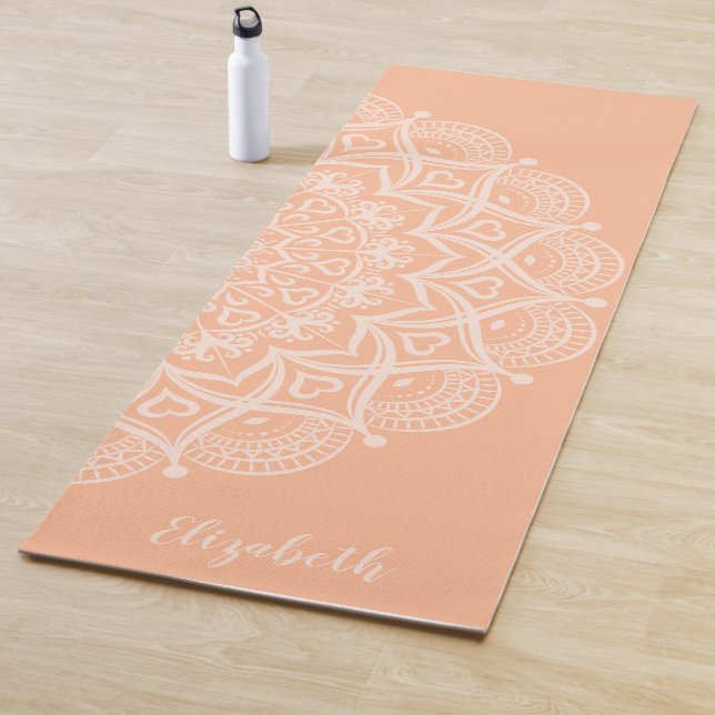 Monogrammed Boho Mandala Peach Orange Yoga Mat (In Situ)