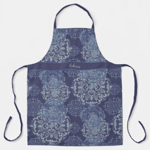 Monogrammed Boho Moody Demin Blues Mandalas Apron