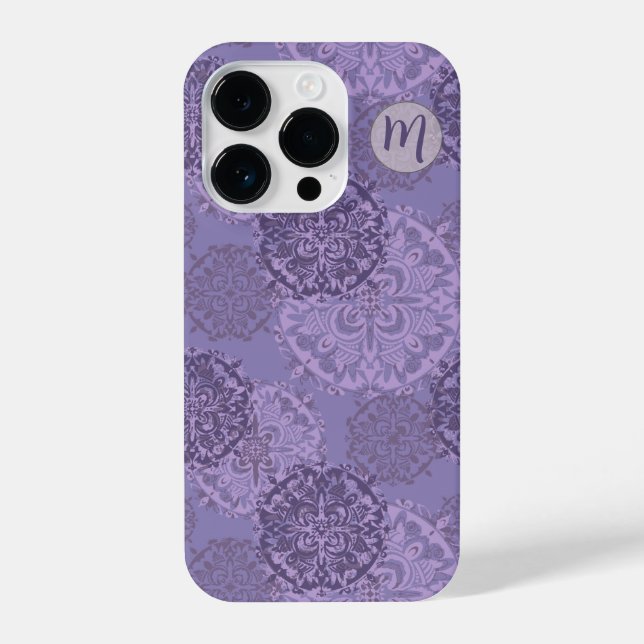Monogrammed Boho Purple Mandalas iPhone Case (Back)