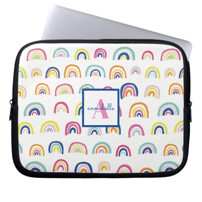 Monogrammed Boho Rainbow Pattern Laptop Sleeve (Front)