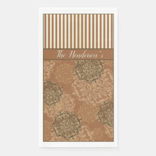 Monogrammed Boho Rust Orange Mandalas and Stripes Napkin