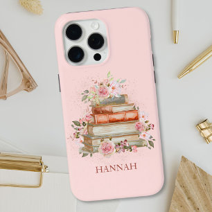 Monogrammed Books and Vintage Pink Roses Bookplate iPhone 15 Pro Max Case
