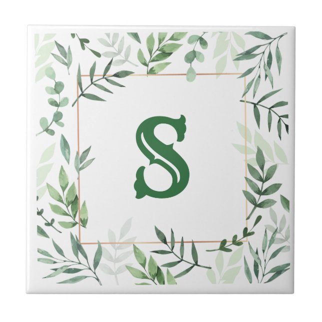 Monogrammed Botanical Ceramic Tile (Front)
