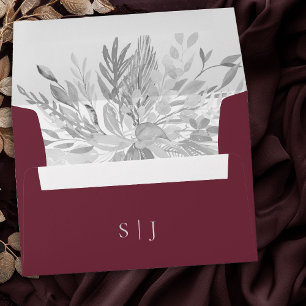 Monogrammed Botanical Foliage Burgundy Grey Envelope