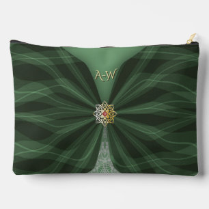 Monogrammed Botanical Green Textile Illusion   Accessory Pouch