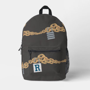 Monogrammed Boy's Chains & Lock Themed Printed Backpack