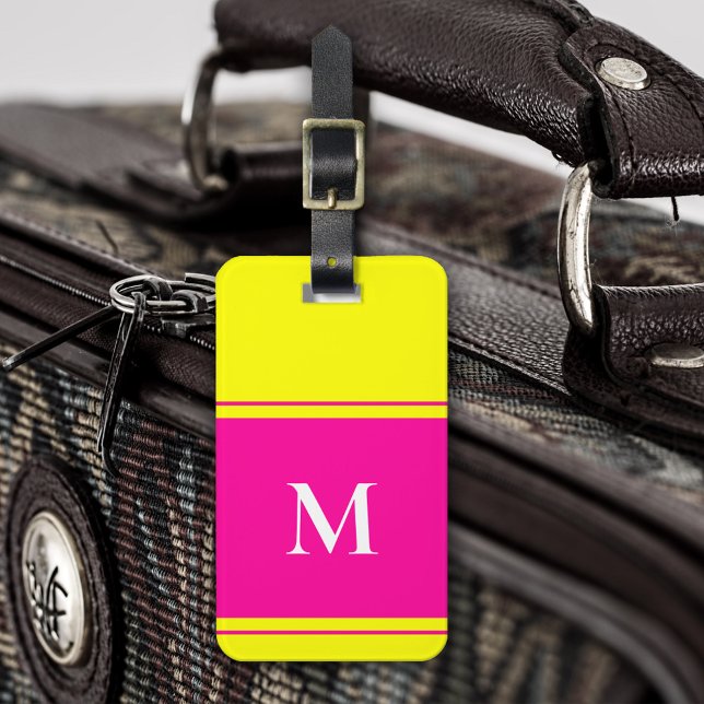 Monogrammed Bright Neon Yellow Luggage Tag (Creator Uploaded)