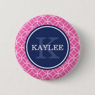 Monogrammed Bright Pink Circle Petal Pattern 6 Cm Round Badge