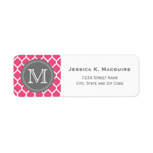 Monogrammed Bright Pink & Grey Lattice