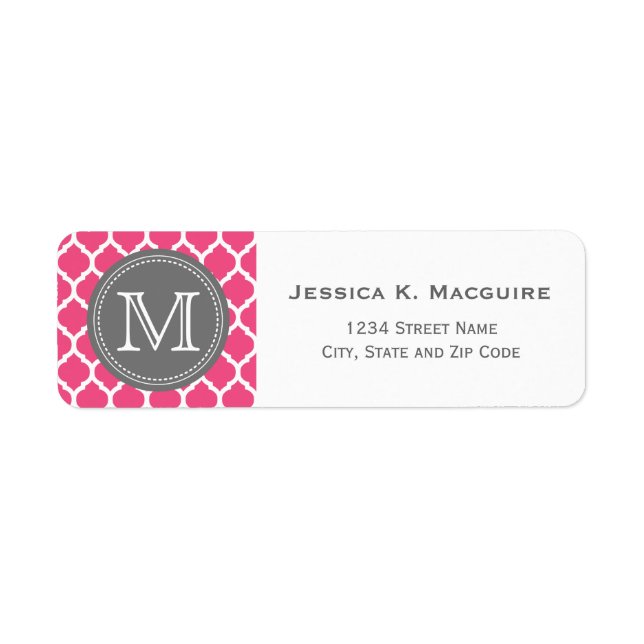 Monogrammed Bright Pink & Grey Lattice (Front)