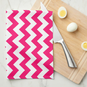 Monogrammed Bright Pink Zigzag Tea Towel