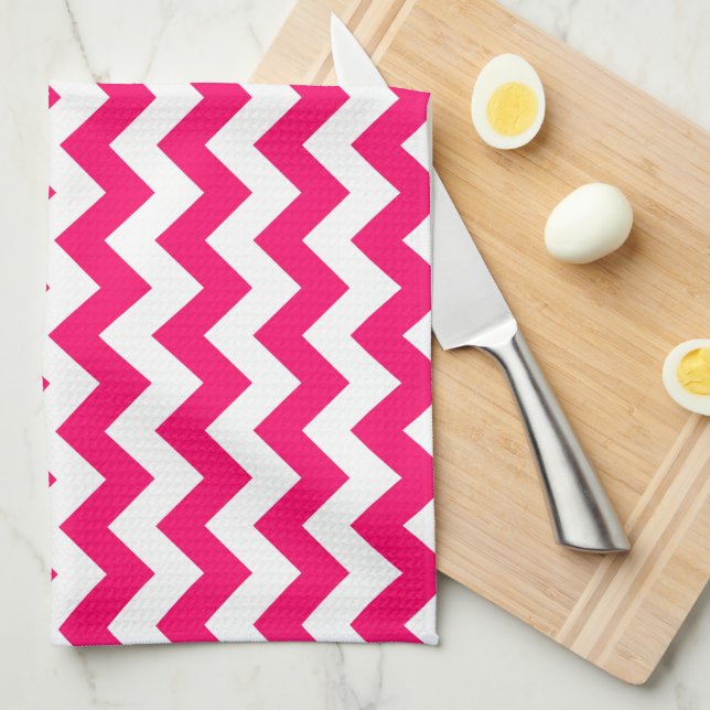 Monogrammed Bright Pink Zigzag Tea Towel (Quarter Fold)