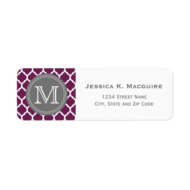 Monogrammed Bright Purple & Grey Lattice (Front)