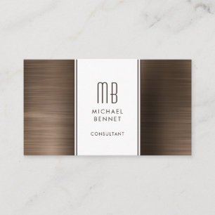 Monogrammed Bronze Brown Metallic Foil Consultant Business Card