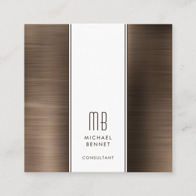 Monogrammed Bronze Brown Metallic Foil Consultant Square Business Card (Front)
