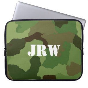 Monogrammed Brown and Green Camouflage Laptop Sleeve