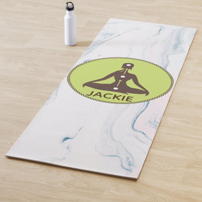 Monogrammed Brown And Green Yoga Pose Silhouette Yoga Mat (In Situ)